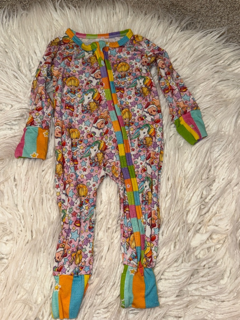 ME Makeover Essentials Pink Unicorn & Stars Footed One-Piece with Rainbow Trim